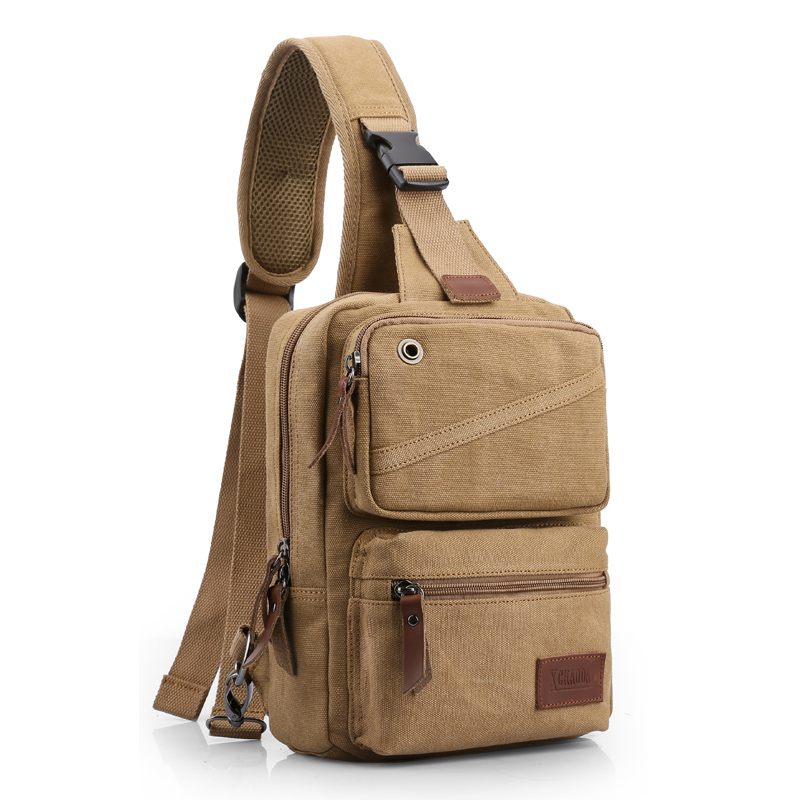 帆布竖款胸包男士户外跑步运动小包旅游胸包腰包收银包男防水大容量胸