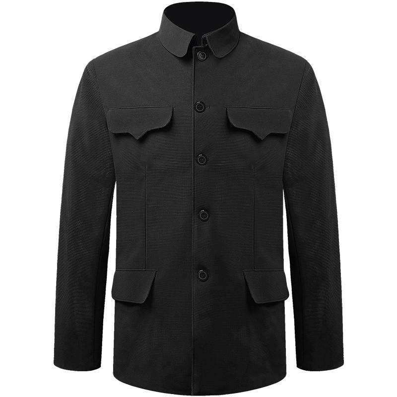 春季中山装翻领男老式中山服宽松大码上衣外套多口袋爷爷装