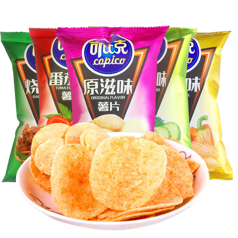 可比克 膨化食品 香辣味薯片 32gX5袋组合 (烤薯片灌装土豆片休闲膨化零食品包薯片)