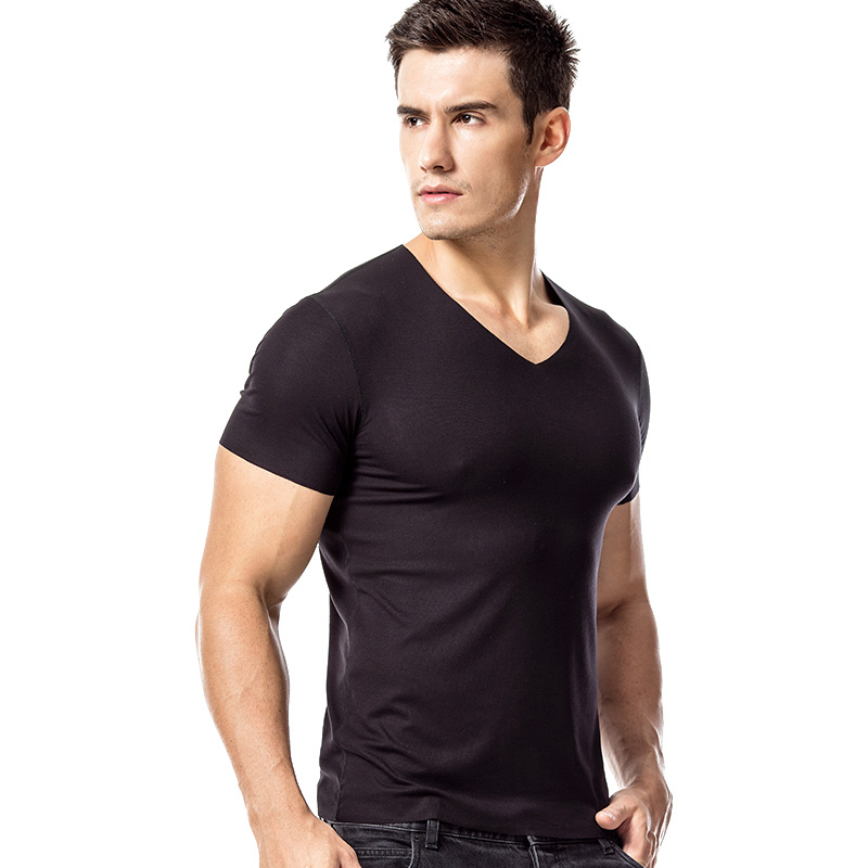 猫人男士T恤莫代尔无痕短袖打底运动汗衫修身透气纯白色夏季