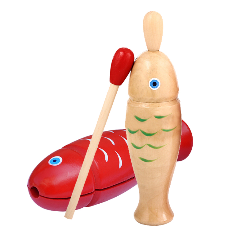 红色木鱼玩具打击乐器木质鱼形梆子儿童幼儿园早教奥尔夫乐器教具