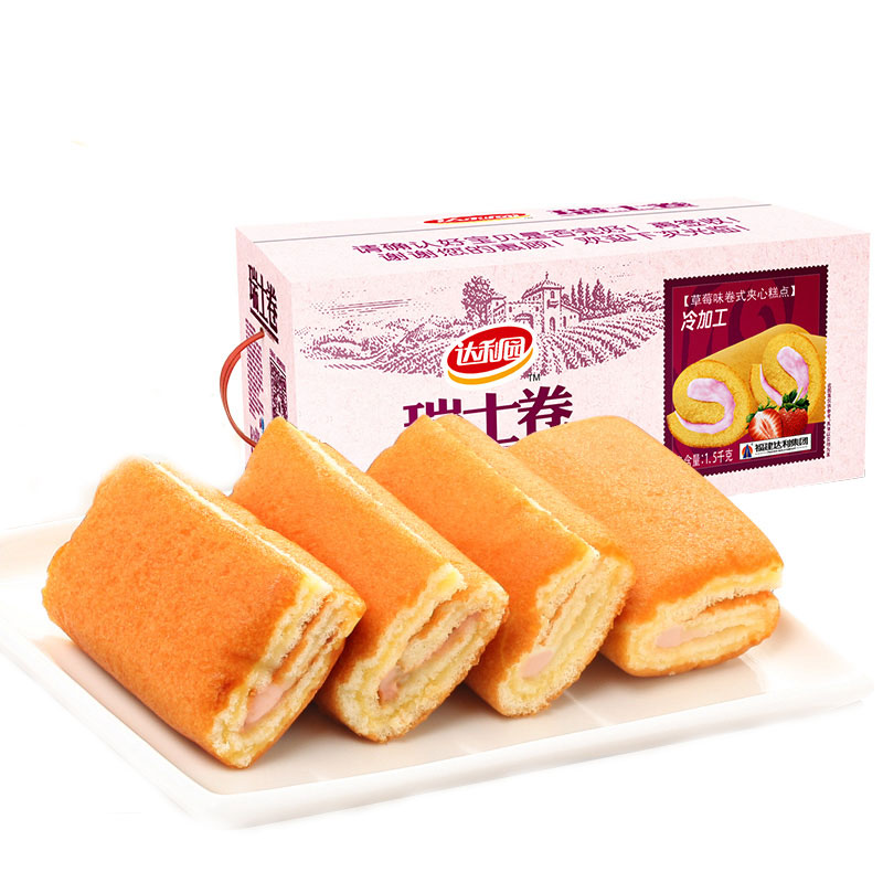 达利园 糕点 瑞士卷草莓味 1.5kg礼盒装 网红美食蛋糕糕点 休闲零食下午茶点心