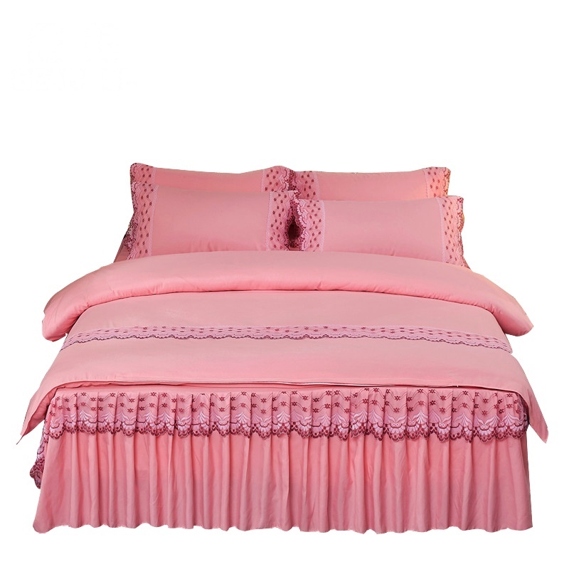 熊起家纺2018韩版公主风床裙式四件套被套全棉防滑床罩床套1.5米1.8米床上用品