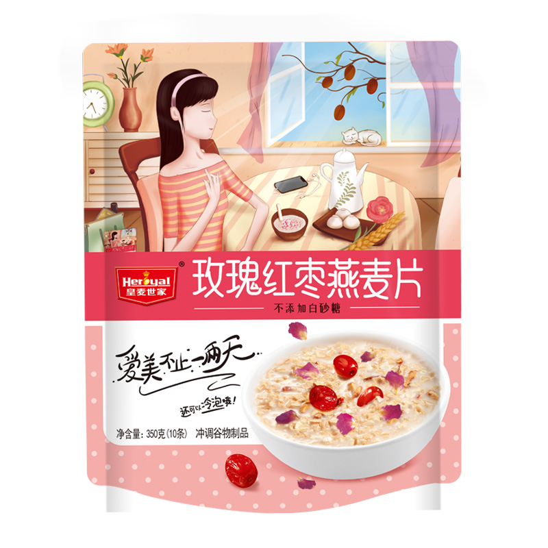 皇麦世家红枣玫瑰燕麦片 早餐冲饮营养小袋装学生泡酸奶350g