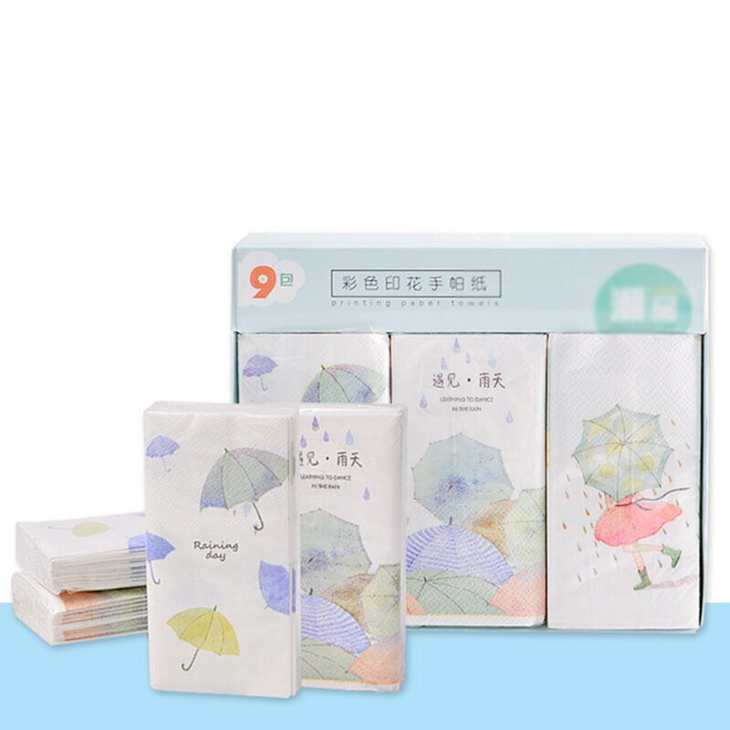 手帕纸巾带图案印花纹彩色卡通面巾家用小包式便携可爱餐巾纸