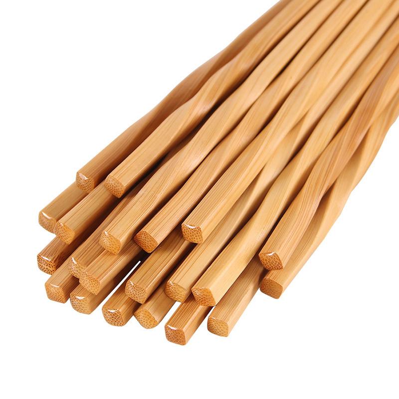 竹筷子寿司筷子竹质餐筷尖头家用吃饭筷子-10双碳化麻花竹筷