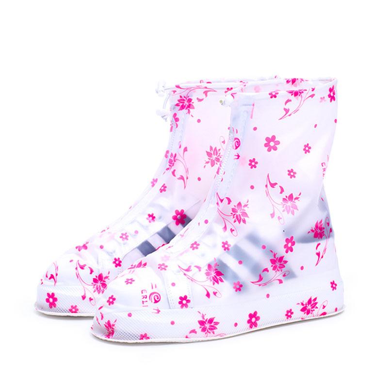 雨鞋套雨天水鞋套女加厚男女雨鞋套儿童雨鞋套-[女中筒]透明粉印花
