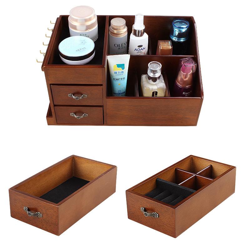 木质收纳盒抽屉式化妆品收纳箱大号创意欧式桌面收纳盒整理箱