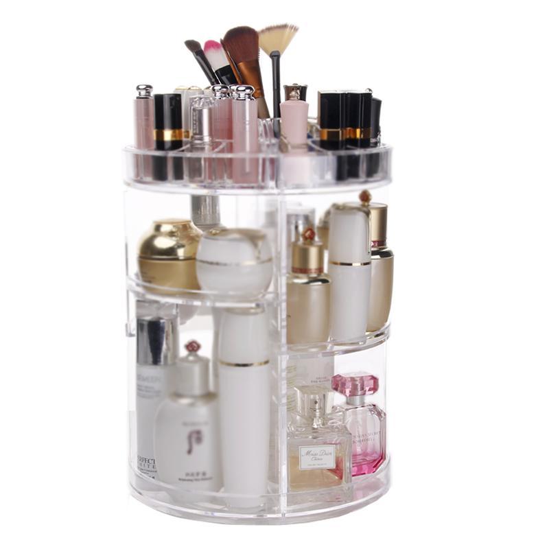 化妆盒透明旋转式桌面收纳盒简约创意口红化妆品梳妆台置物架
