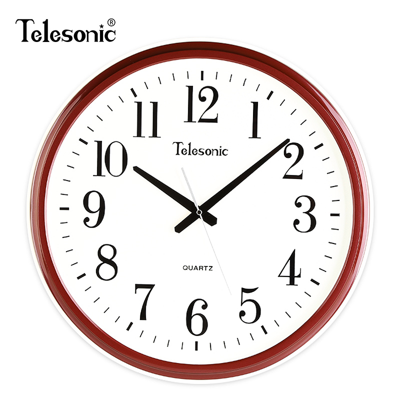 天王星(Telesonic)客厅挂钟现代简约创意大号石英钟 会议室简约大气圆形钟表