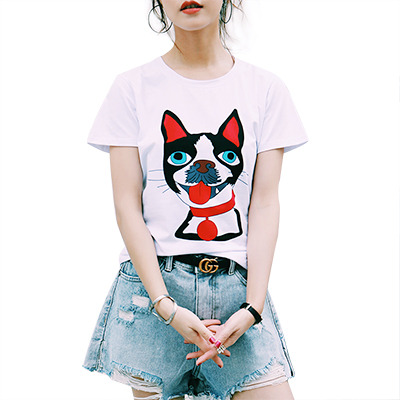 fehomelp新款百搭圆领T恤短袖2018夏装韩范学生印花时尚宽松可爱上衣女装