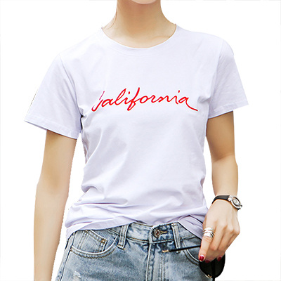 fehomelp白色t恤女2018夏季新款韩版宽松字母图案印花短袖上衣潮