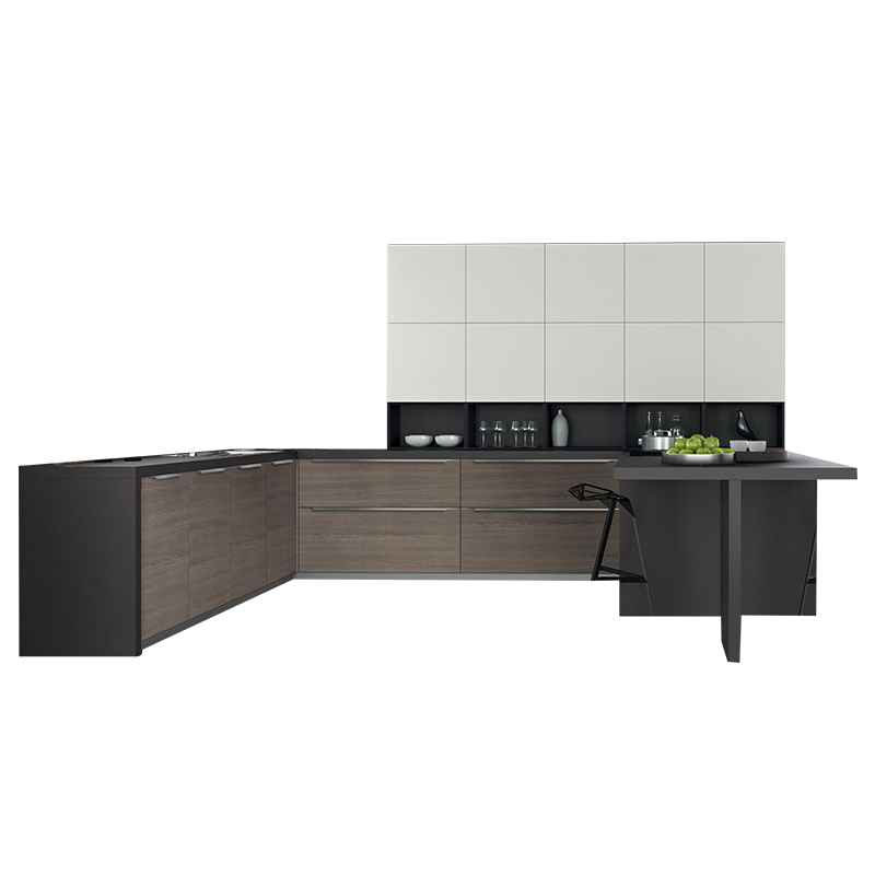 居里亚整体橱柜厨房定制 现代简约进口石英石岩板定做开放式厨柜