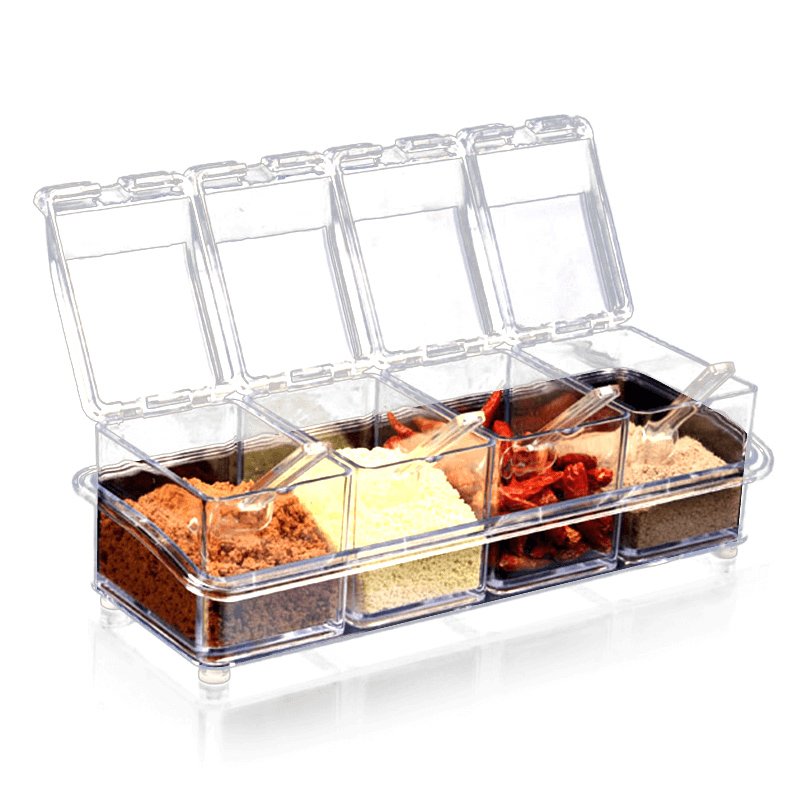 邦禾 厨房用品透明塑料调料盒 调料瓶四件套装 盐味精调味罐调料收纳盒