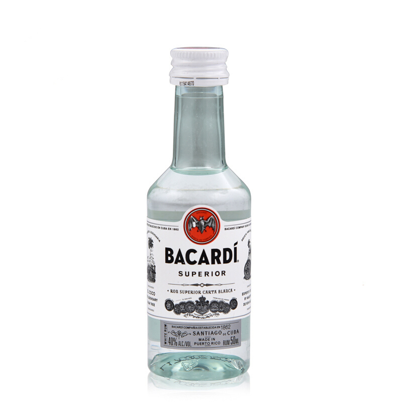 洋酒百加得（Bacardi)超级朗姆酒鸡尾酒小酒版50ml