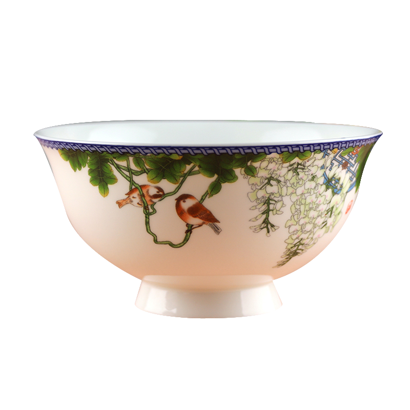 风源陶瓷高脚碗5个骨瓷饭碗4.5英寸碗碟餐具套装家用健康陶瓷碗