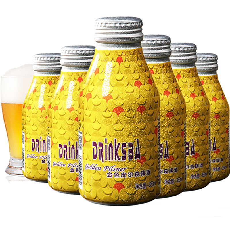 [Drinksba]金色皮尔森精酿黄啤330ml*6铝罐装二次发酵 清爽留香