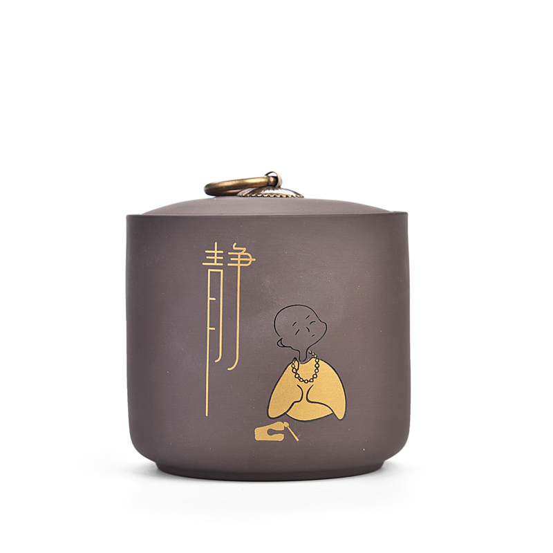 宜兴紫砂茶叶罐陶瓷密封罐散装缸带盖家用储物罐小号