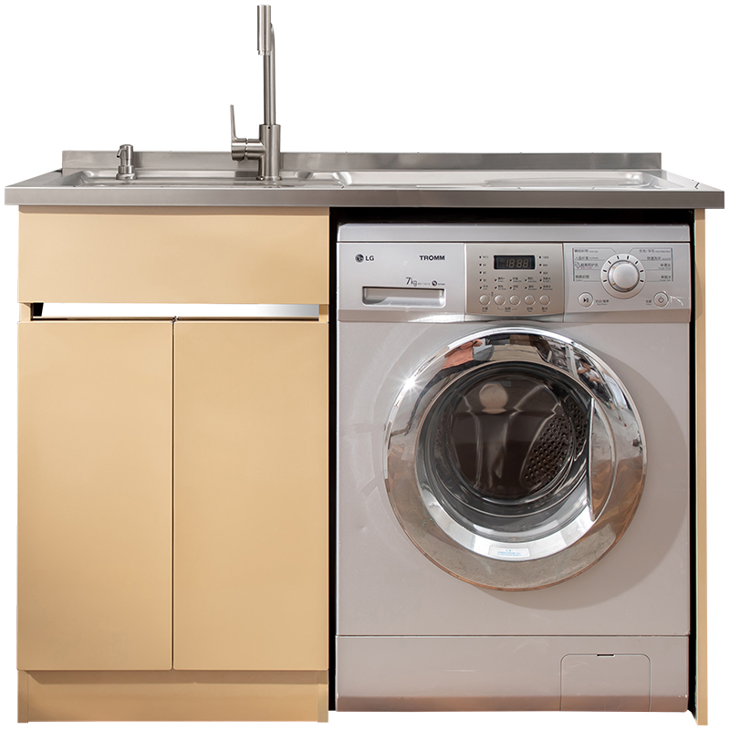 贵娜(guina) 洗衣柜 阳台洗衣池带搓板 304不锈钢洗衣机伴侣柜
