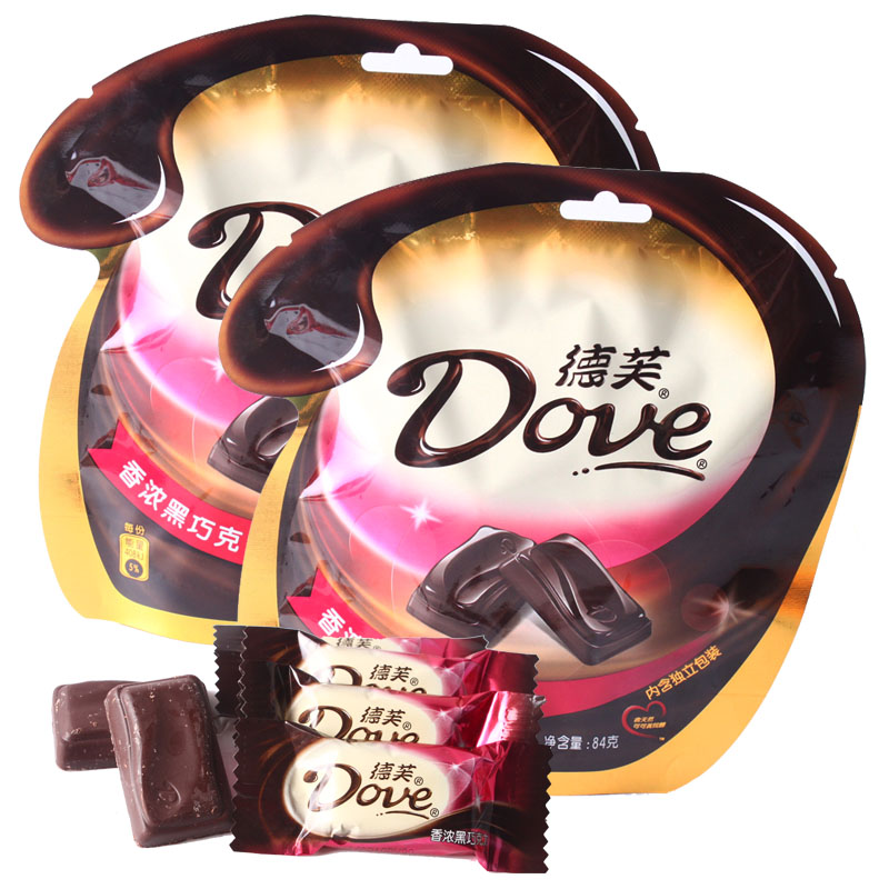 德芙dove香浓黑巧克力84gx2袋装 含14小块丝滑美味零食糖果包邮