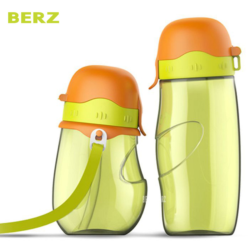 BERZ贝氏吸管杯儿童学饮杯学生便携带提绳鸭嘴杯婴儿水杯亲子套装 橙色