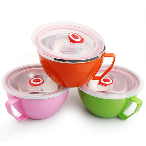 【3色可选】不锈钢双层泡面碗 带盖饭碗学生方便面碗家用碗泡面杯餐具套装