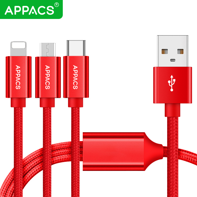 APPACS 充电线 三合一快充苹果iphone安卓/Type-c手机平板充电线一拖三多功能二合一