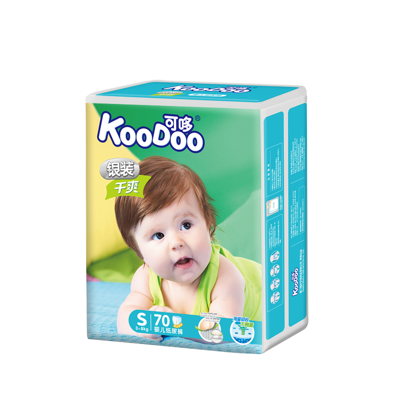 可哆（KooDoo）纸尿裤 银装干爽婴儿尿不湿 小号S码70片【4-8kg】