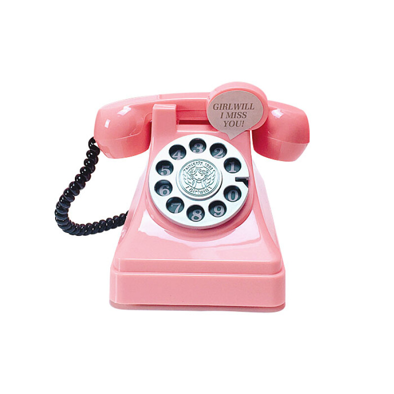 韩版INS少女粉色复古电话存钱罐可爱储蓄罐 房间装饰道具摆件礼物 粉色复古电话存钱罐