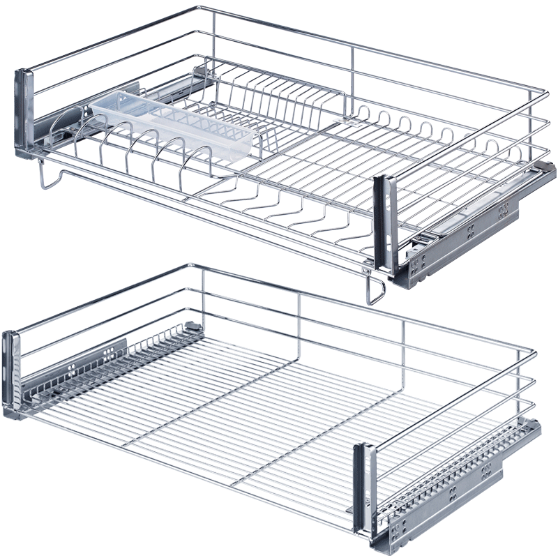 舒美特厨具(SUPERTE) 拉篮304不锈钢碗架阻尼双层抽屉碗碟 厨柜调味篮 厨房橱柜碗篮 拉丝