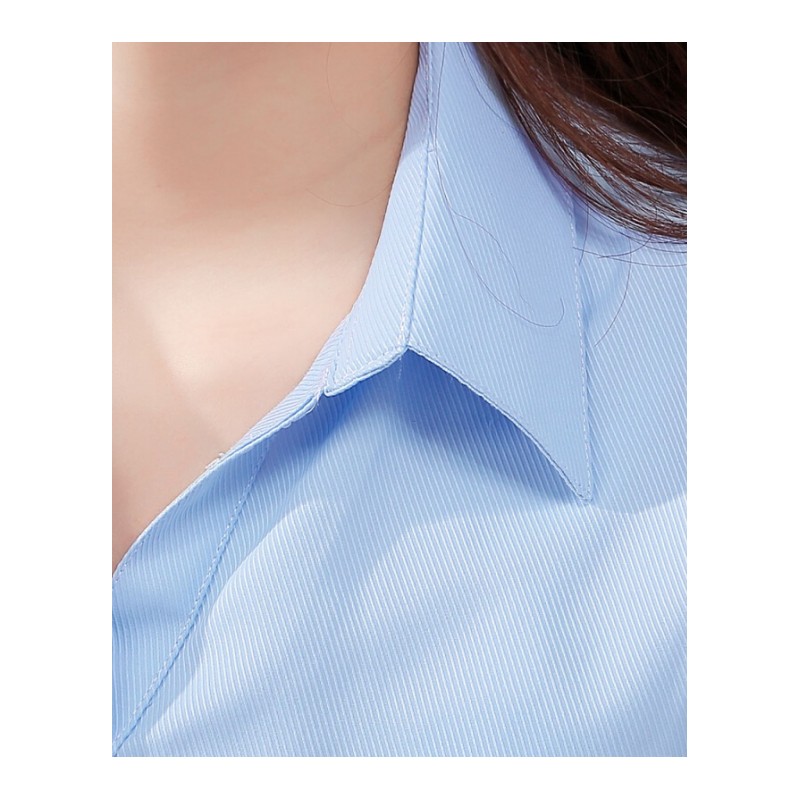 蓝斜纹衬衫短袖职业V领尖领修身作正袖衬衣M20蓝斜纹短袖