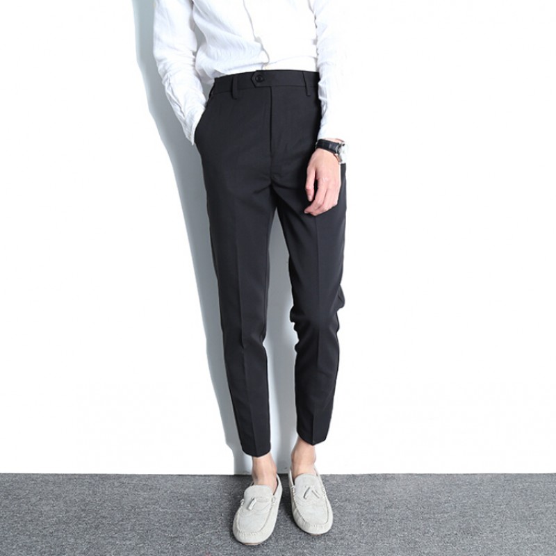 港风休闲裤男黑英伦裤男修身脚百搭休闲裤男生脚裤