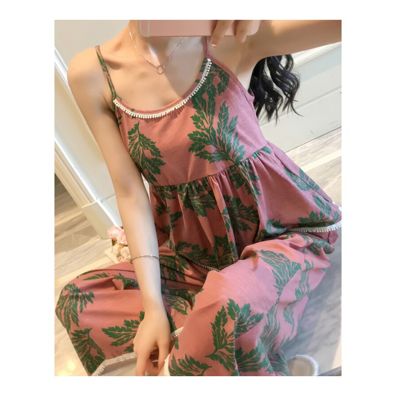 韩版睡衣夏季带长裤两件可清新夏天家居08001玉兰花带_2
