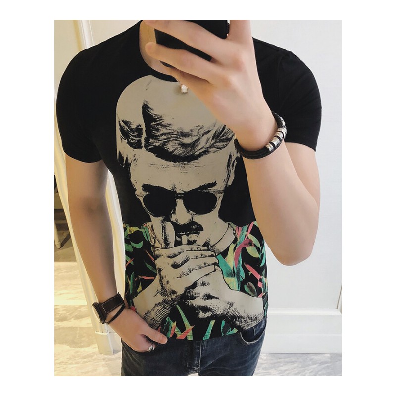 夏天男上衣型师T恤3短袖潮流衣衫体桖社会伙紧身袖_1