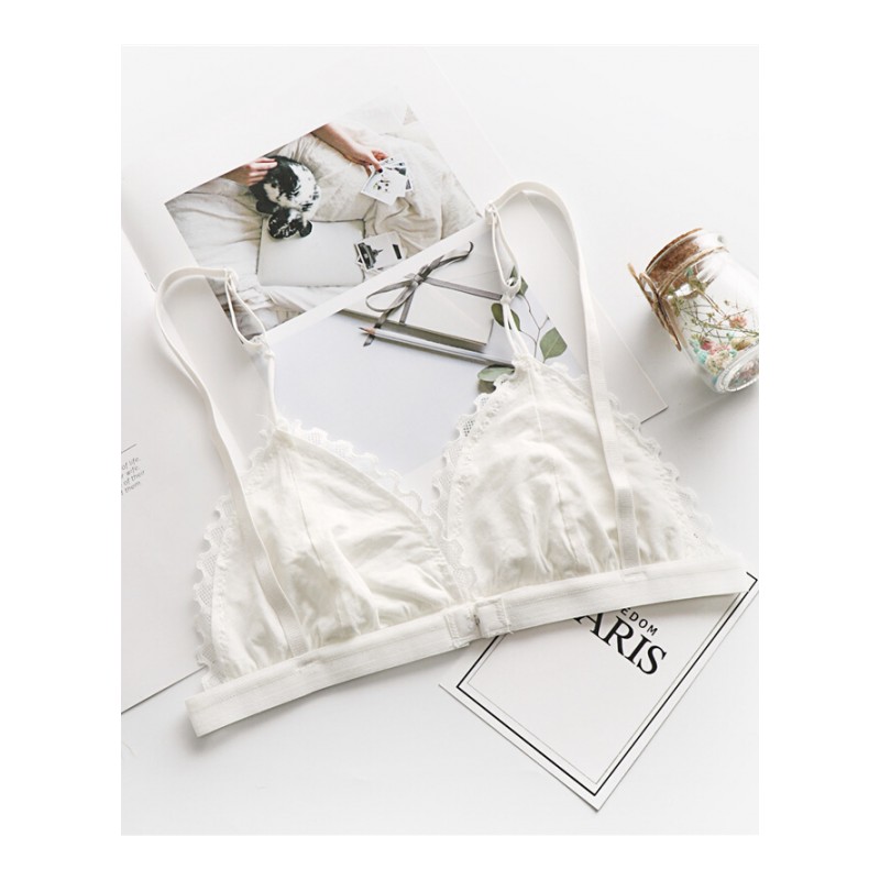 2件少蕾丝内衣无钢圈胸胸三角杯薄款文胸法式胸罩黑+黑均