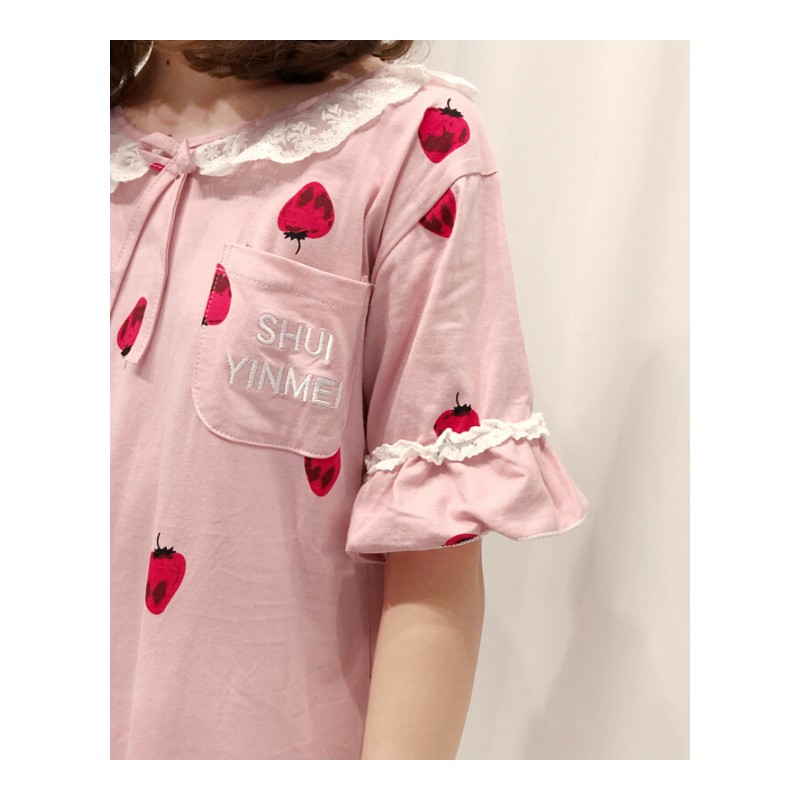 韩版短袖睡裙夏季可清新可外穿薄款宽松莓睡衣