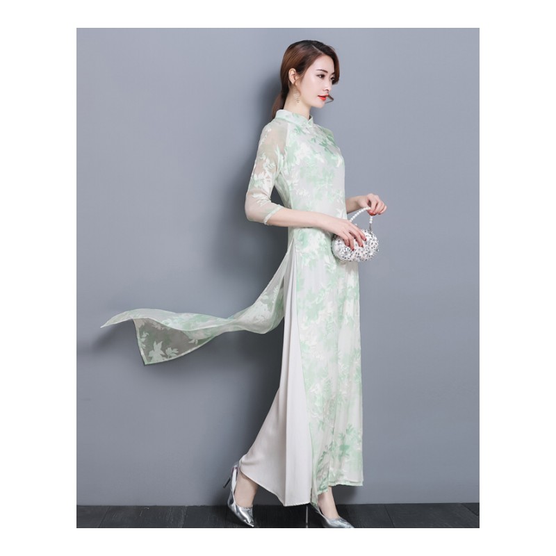 中式复上衣连衣裙长款改良唐时尚旗袍越南奥黛
