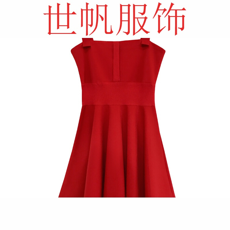 2018款韩版修身红带腰内搭连衣裙红