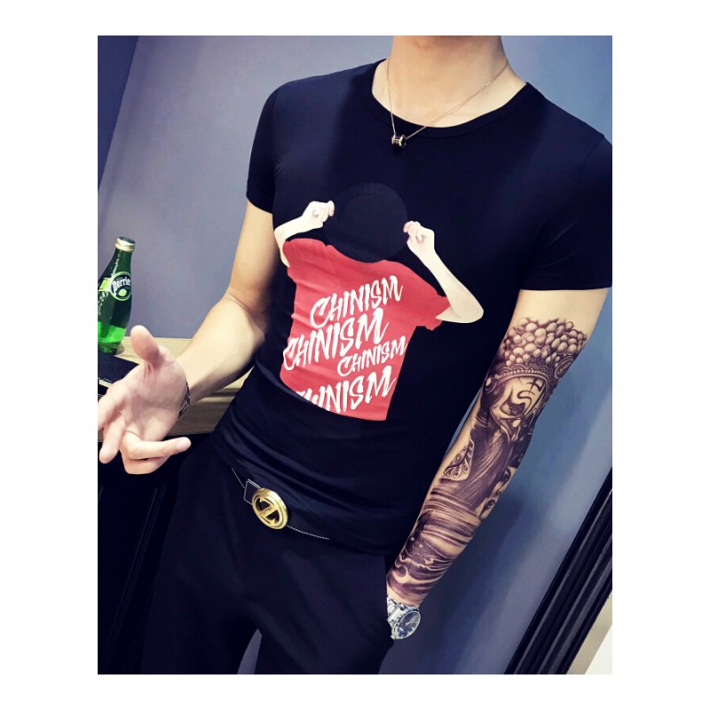型师T恤男短袖园领衫潮流个2018体桖紧身上衣薄款社会