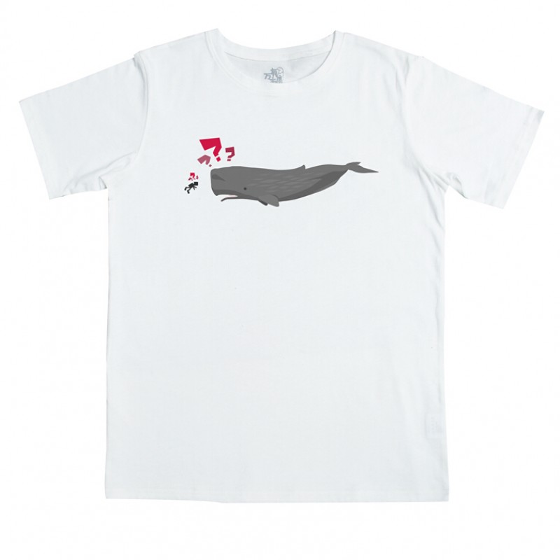 点方抹香鲸童印花T恤男款白圆领