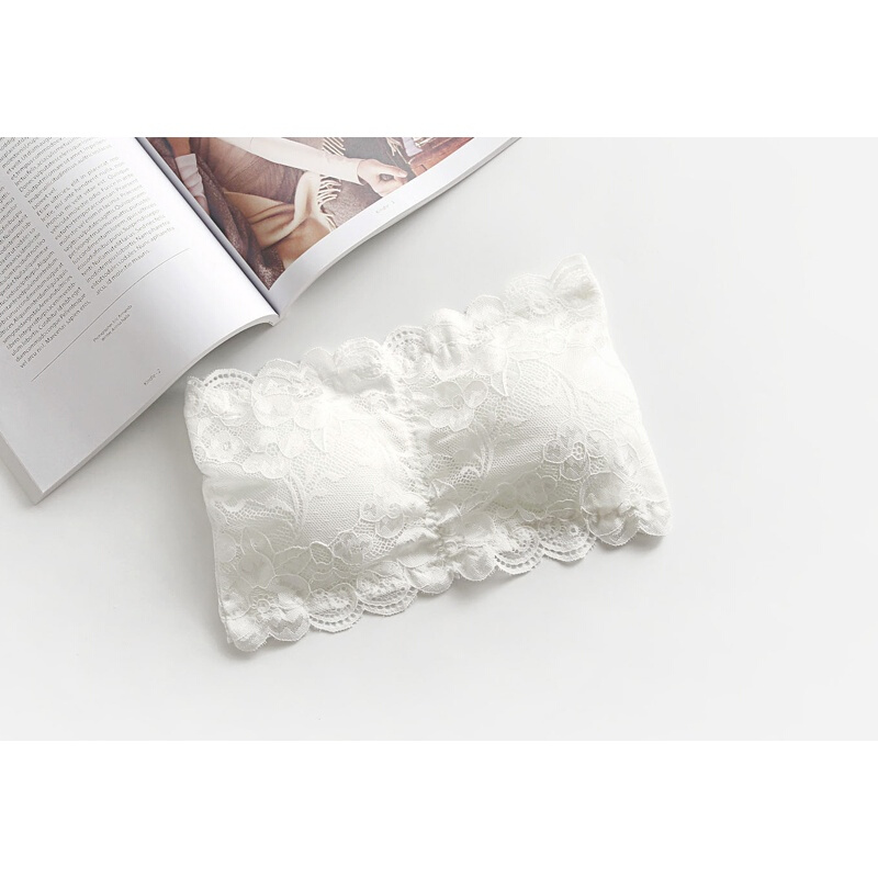 夏季蕾丝抹胸无肩带短款裹胸带胸垫一片式打底内衣文胸2件白均