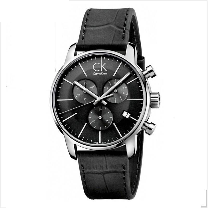 卡文克莱(Calvin Klein) 男士Gents系列 欧美品牌 夜光日历多功能石英表 男黑皮带钢腕表K2G271C3