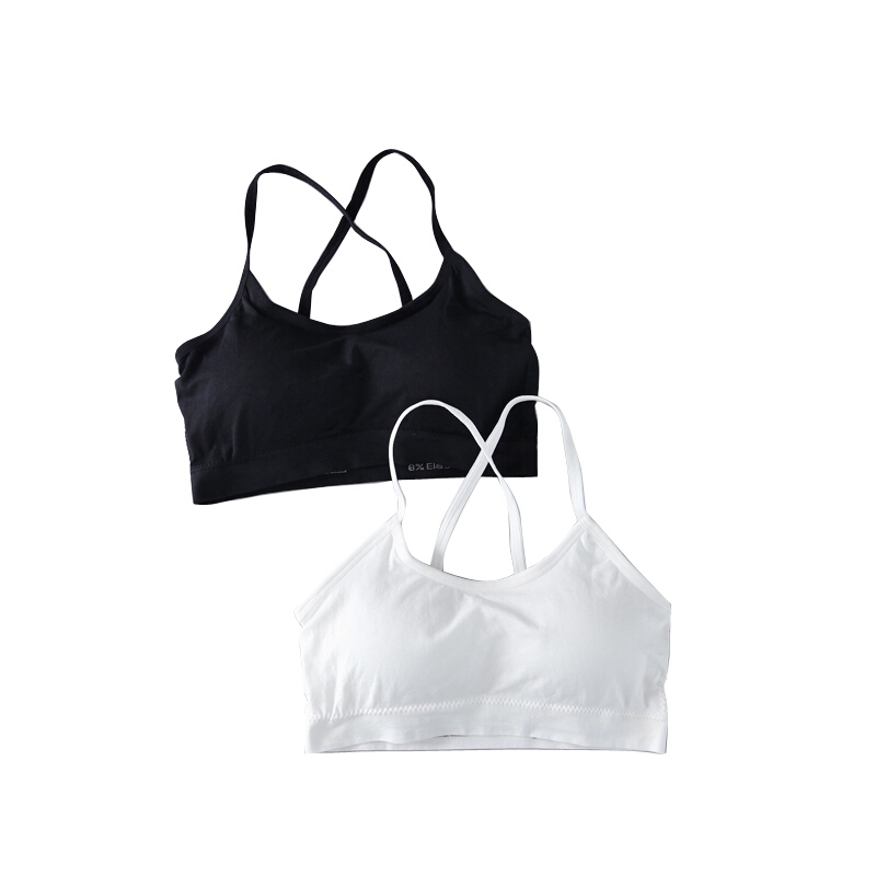 2件装无缝无钢圈裹胸美背运动文胸聚拢跑步健身瑜伽背心睡眠内衣白色+白色均码