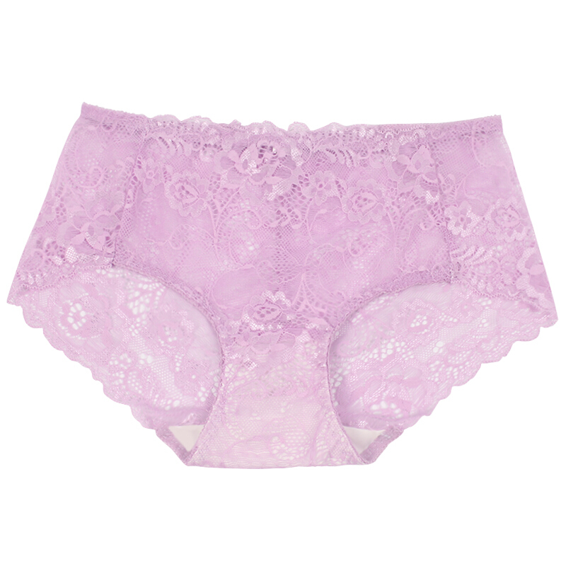 3条性感中腰蕾丝内裤女大码透明缕空提臀无痕档三角裤女士