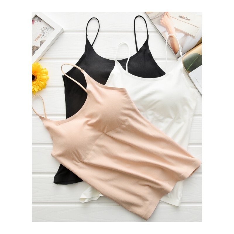 Br-Top带胸垫裹胸抹胸打底内衣带文胸一体式带背心白色均码