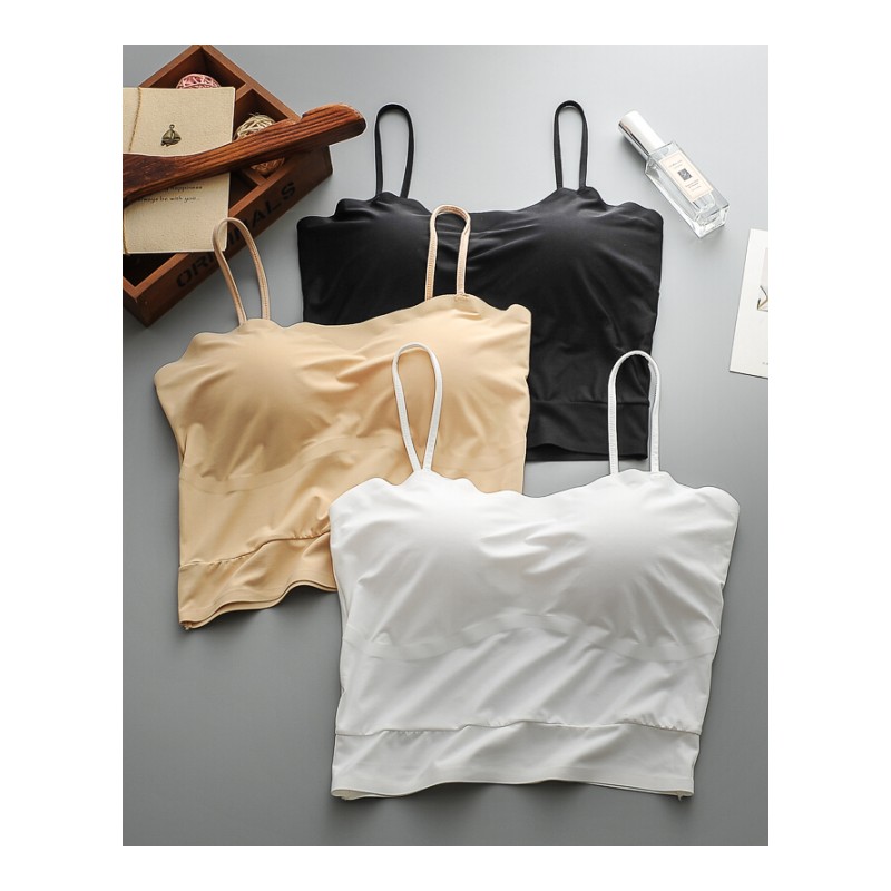 白色冰丝少女带胸垫裹胸中长款带小背心打底内搭运动内衣黑色均码
