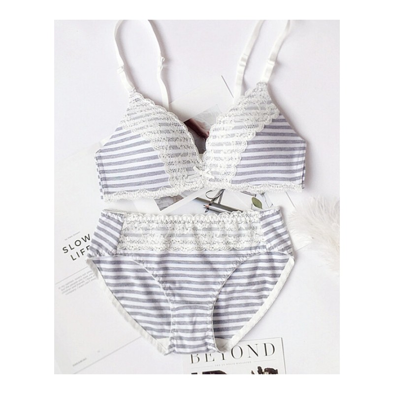 薄款无钢圈文胸女舒适拢学生蕾丝三角杯内衣套装胸罩