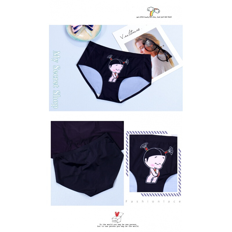 可爱创意个性小破孩卡通情侣内裤无痕冰丝男女2条套装一片式三角黑色