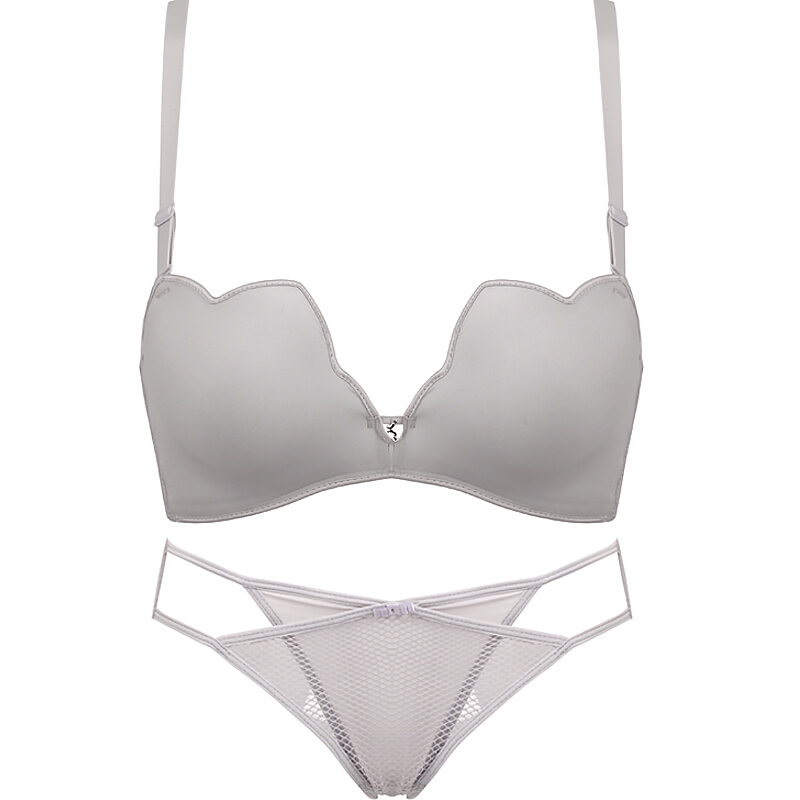 黑色无痕半杯加厚少女文胸拢小胸性感内衣套装女胸罩无钢圈上托