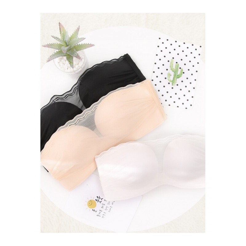 无带白色拢文胸式无肩带滑上托一字领露肩裹胸内衣